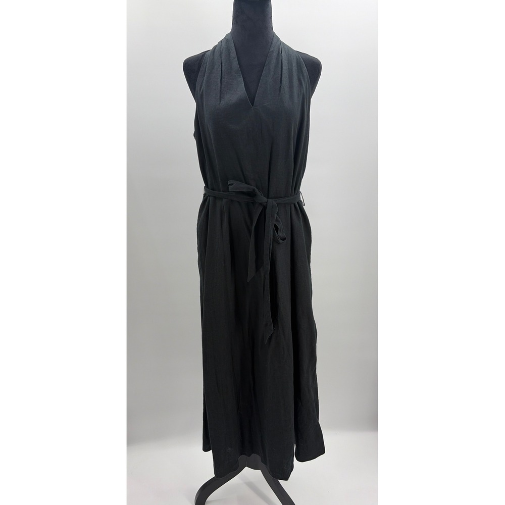 Banana Republic Factory Black Linen Blend Twist‎ Back Halter Midi Dress 706037 L